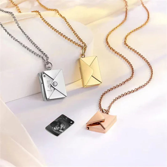Photo Pendant envelope Necklace - custom, unique, romantic gift for her