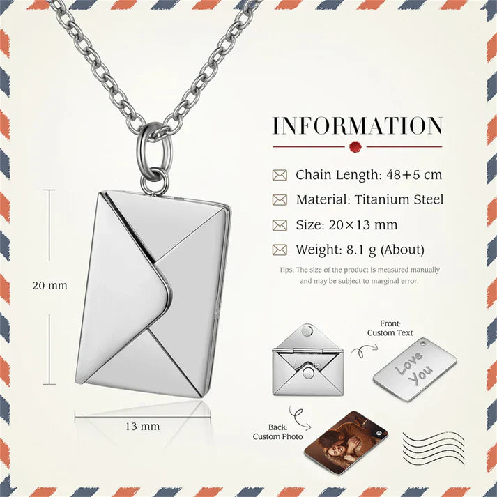 Photo Pendant envelope Necklace - custom, unique, romantic gift for her